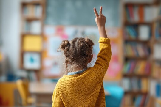 Child Learning Sign Language in Bright Classroom
