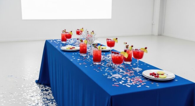 Elegant Celebration: Cocktails & Treats on Blue Table