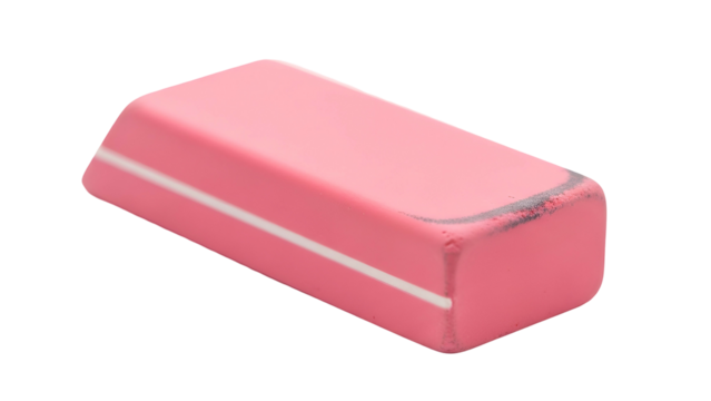 Close-up of a pink rectangular eraser with a white stripe and slight discoloration - Powered by Adobe