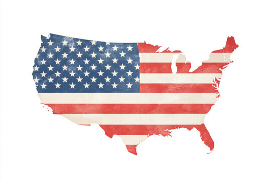 Vintage American Flag Map of the United States of America. map of the USA features the American flag design, perfect for patriotic themes and historical projects.