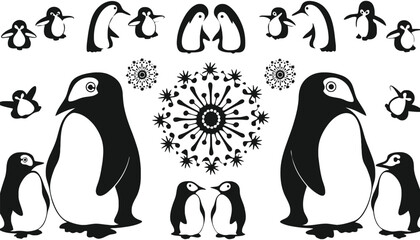 Naklejka premium Penguin vector illustration winter animals black and white art