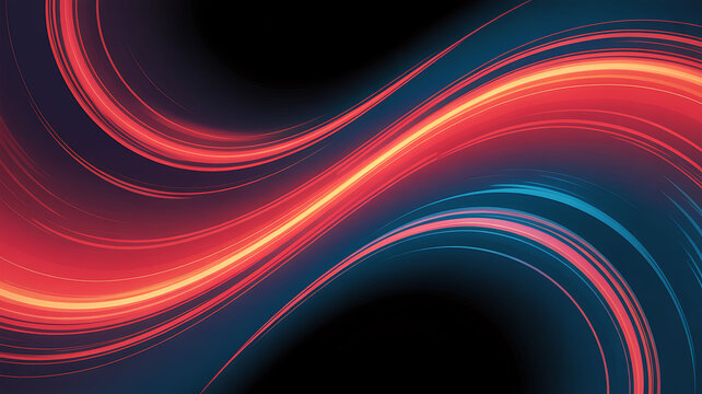Abstract flowing neon light trails with red and blue colors
