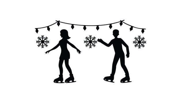 Ice skating silhouette winter holiday christmas season fun