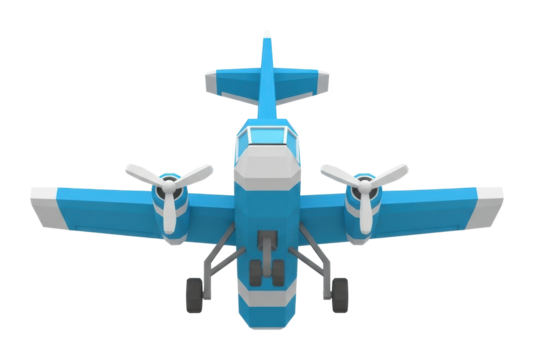 Airplane model display top view isolated on transparent background