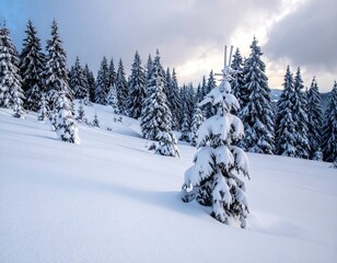 Snowy Winter Forest Landscape with Snow Covered Trees