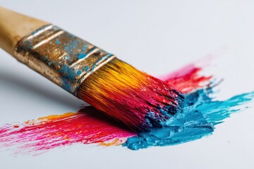 Fototapeta premium Close-up of Brush and Bright Paint for Artistic Creation