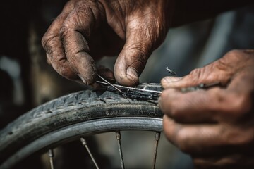 Hands Skillfully Removing Bicycle Inner Tube for Detailed Repair