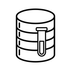 Black and white line icon representing a database cylinder with a test tube inserted, symbolizing data science or laboratory information system