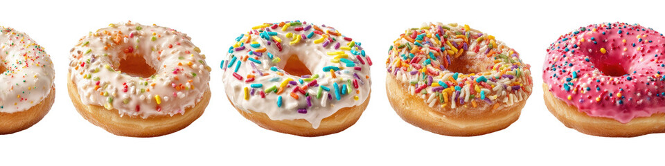 Assortment of iced donuts with colorful sprinkles