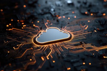 Futuristic Network Concept with Cloud on Microchip