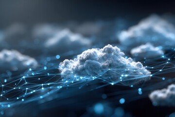 Cloud technology with global connection icons defocused, faceless data exchange, information visualization detail, blurred digital background, internet cloud concept, global network 