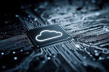 Digital Cloud Computing Icon on Electronic Circuitry
