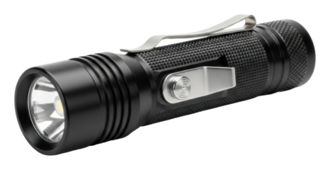 Compact flashlight for adventures urban product isolated on transparent background