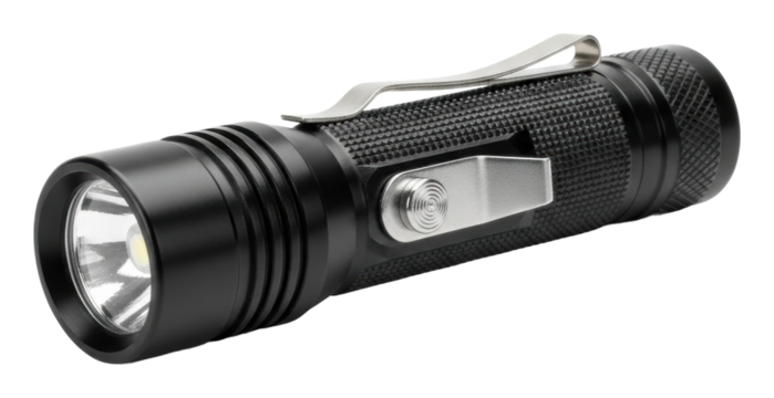 Compact flashlight for adventures urban product isolated on transparent background