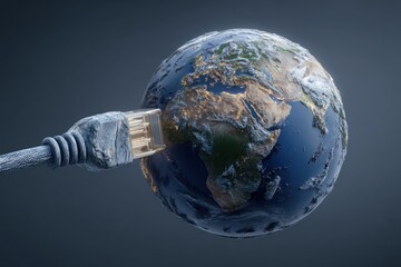 3D Render of Ethernet Cable Plugging into Earth