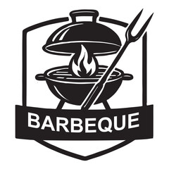grill barbecue bbq with fork fire flame badge logo design vector 