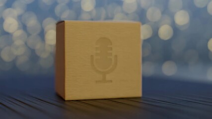 Podcast box glowing with light, recording studio concept for audio branding and communications