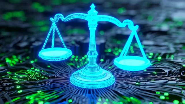 Digital Justice Scales on Circuit Board for AI Ethics and Legal Technology