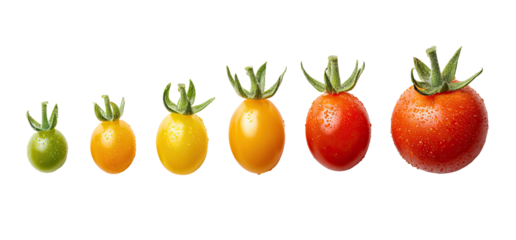 Ripening cherry tomatoes show color and size progression