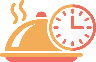 Hot food vector icon with serving cloche and clock symbolizing fast delivery or meal preparation time