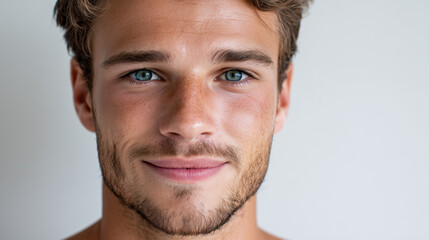Obraz premium Head-and-Shoulders Portrait of a Cheerful Man with Clear Skin