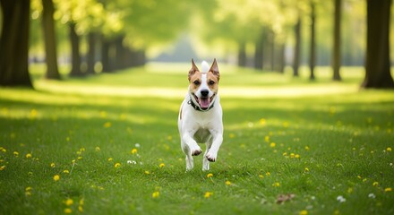Happy Jack Russell Terrier Dog Running in a Sunny Green Park