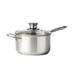 Sleek stainless steel cooking pot with a clear glass lid and handle