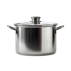 Gleaming stainless steel cooking pot with lid and handles