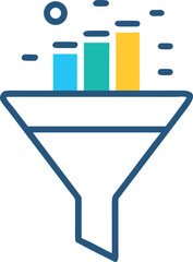 Data Funnel Chart Icon: Flat Outline Vector Symbol for Sales Conversion, Filtering Information, Business Analytics, Lead Generation, and Marketing Strategy.