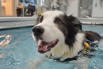 Dog Undergoing Hydrotherapy in a Pet Rehabilitation Pool