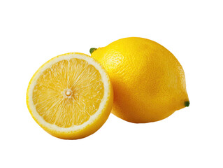 Bright yellow lemons, one whole, one halved, on black