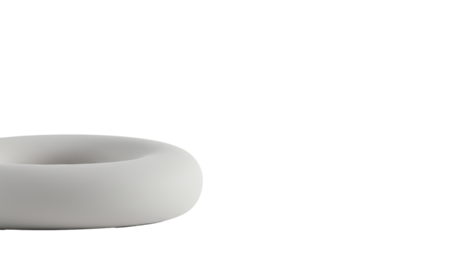 A perfectly rendered pale matte grey torus segment, photorealistic cgi on a transparent high-key studio background with subtle shadows, creating abundant negative copy space. Concept for architectural - Powered by Adobe