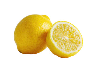 Bright yellow lemon and half on a black background