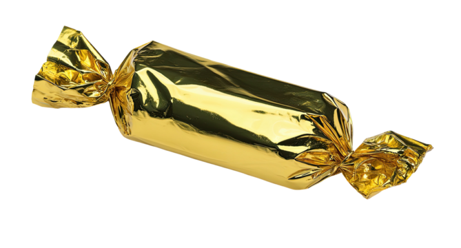 Golden wrapped candy on black background