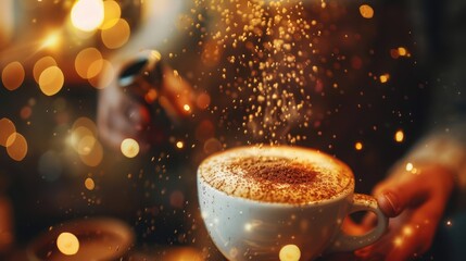 Expert barista prepares coffee with precision in a cozy cafe dur