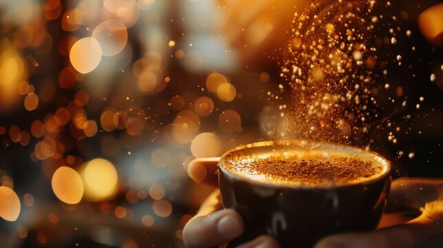 Expert barista prepares coffee with precision in a cozy cafe dur - Powered by Adobe