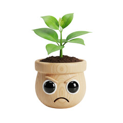 Angry plant in a pot isolated on transparent background, 3d rendering illustration