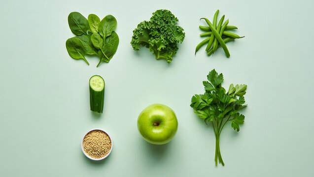 Fresh green ingredients for healthy eating and juicing