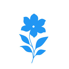 Simple blue flower with green leaves on white background