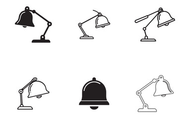 Collection of Desk Lamp and Bell Icons in Black and White