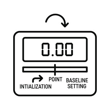 Black and white icon illustration of a digital level or inclinometer display showing zero reading and adjustment options