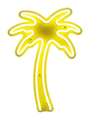 Tropical neon palm tree sign beachside decorative nighttime isolated on transparent background