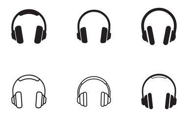Collection of headphones silhouettes vector graphic design for audio listening