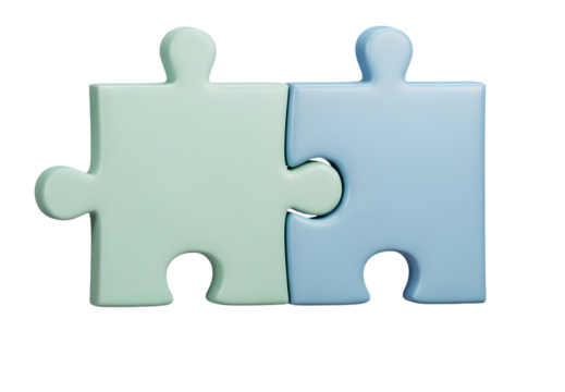 Two interlocking puzzle pieces against a black background