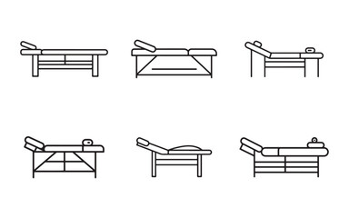 Collection of massage bed vector line icon design elements isolated