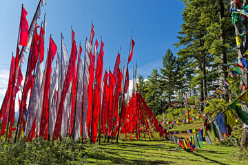 Tibetan prayer flags are colorful rectangular cloth, found along trails and peaks in the Himalayas, used to bless the surrounding countryside and paths.