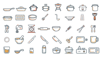 Minimalist Cooking Line Icons Collection of Various Kitchen Tools