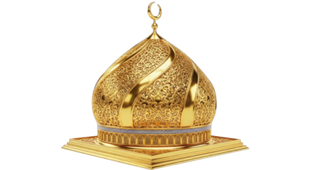 Ornate golden dome structure with crescent finial isolated on transparent background