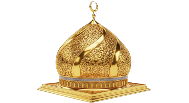 Ornate golden dome structure with crescent finial isolated on transparent background