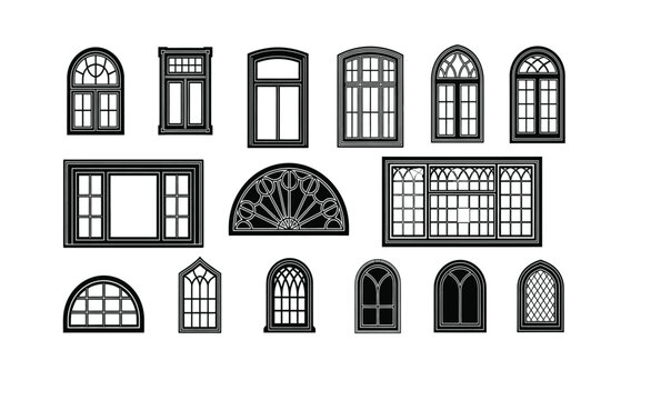 Collection of different window styles black and white
